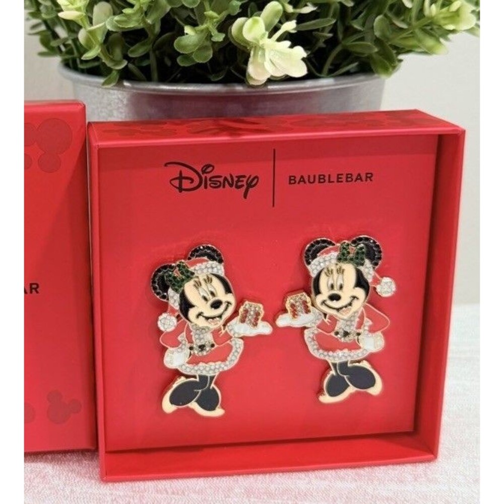 Disney x BaubleBar Minnie Mouse Santa Christmas Statement Earrings NIB